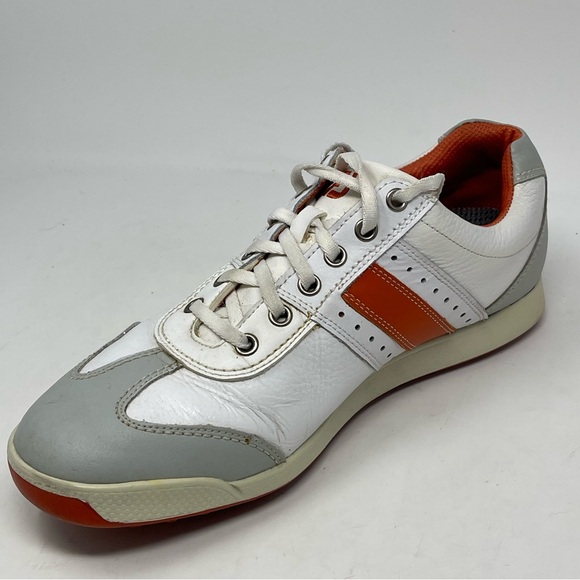 Footjoy Contour Casual Golf Shoes Mens 9.5 White Orange Leather Spikeless 54303 - Picture 10 of 16